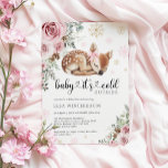 Baby It's Cold Outside Deer Pink Gold Baby Shower Invitation<br><div class="desc">Celebrate the arrival of your little one with this enchanting "Baby, It's Cold Outside" baby shower invitation! Featuring an adorable sleeping baby deer surrounded by elegant pink roses, winter greenery, and delicate gold snowflakes, this design radiates warmth and charm for a winter-themed celebration. The soft watercolor illustrations paired with modern...</div>