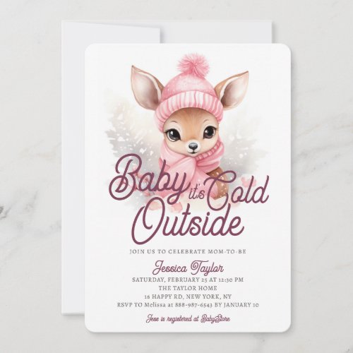 Baby Its Cold Outside Deer Pink Winter Baby Shower Invitation