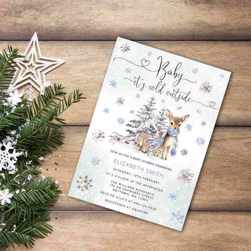 Baby Its Cold Outside Deer Winter Baby Boy Shower Invitation