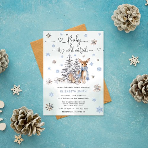 Baby Its Cold Outside Deer Winter Baby Boy Shower Invitation