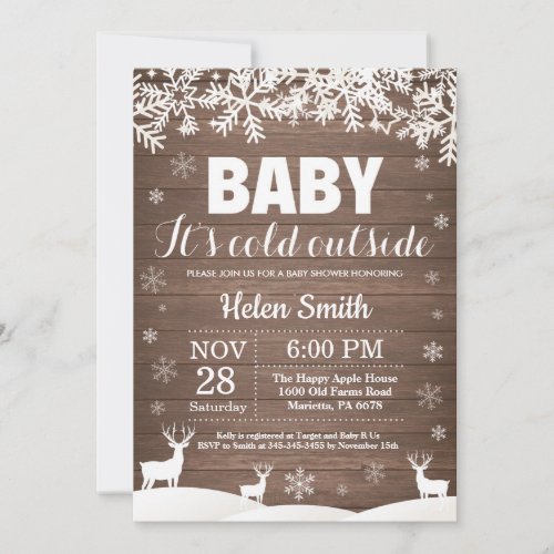 Baby its Cold Outside Deer Winter Baby Shower Invitation