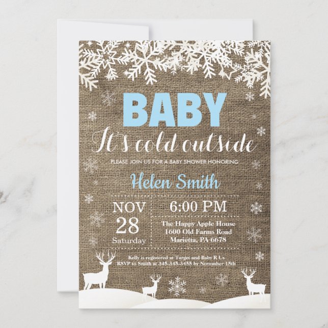 Baby its Cold Outside Deer Winter Boy Baby Shower Invitation (Front)
