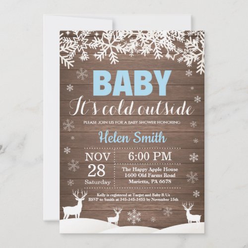 Baby its Cold Outside Deer Winter Boy Baby Shower Invitation