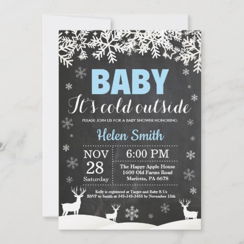 Baby its Cold Outside Deer Winter Boy Baby Shower Invitation