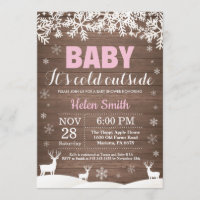 Baby its Cold Outside Deer Winter Girl Baby Shower Invitation