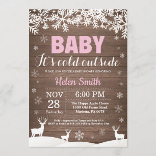 Baby its Cold Outside Deer Winter Girl Baby Shower Invitation