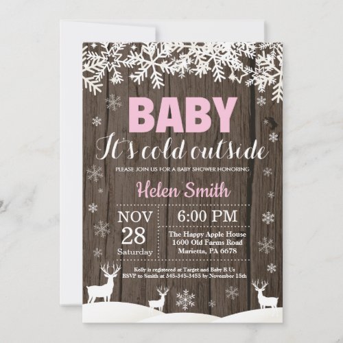 Baby its Cold Outside Deer Winter Girl Baby Shower Invitation