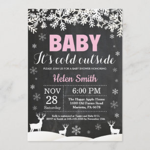 Baby its Cold Outside Deer Winter Girl Baby Shower Invitation
