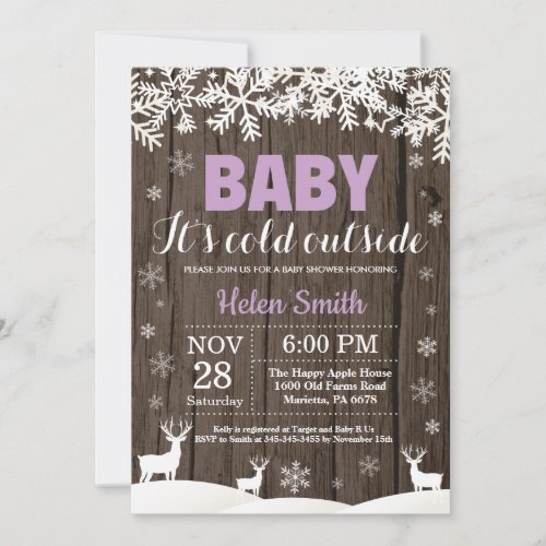 Baby its Cold Outside Deer Winter Girl Baby Shower Invitation