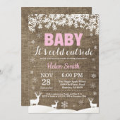 Baby its Cold Outside Deer Winter Girl Baby Shower Invitation (Front/Back)