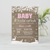 Baby its Cold Outside Deer Winter Girl Baby Shower Invitation (Standing Front)