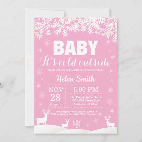 Baby its Cold Outside Deer Winter Girl Baby Shower Invitation