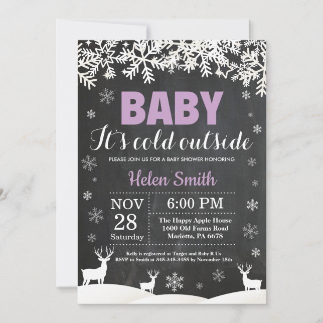 Baby its Cold Outside Deer Winter Girl Baby Shower Invitation (Front)