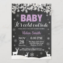 Baby its Cold Outside Deer Winter Girl Baby Shower Invitation