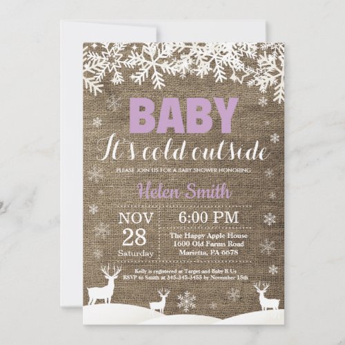 Baby its Cold Outside Deer Winter Girl Baby Shower Invitation