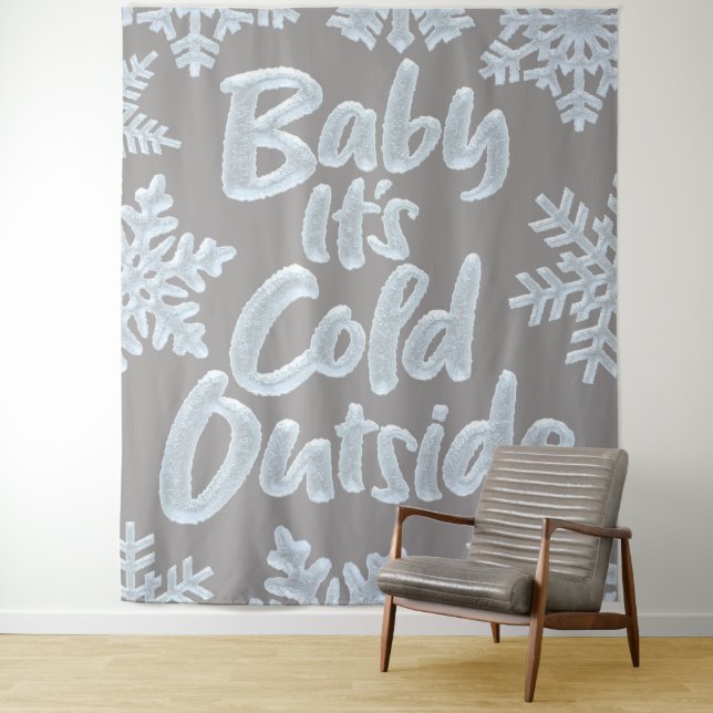 Baby It's Cold Outside Elegant Gray Christmas Tapestry (In Situ)