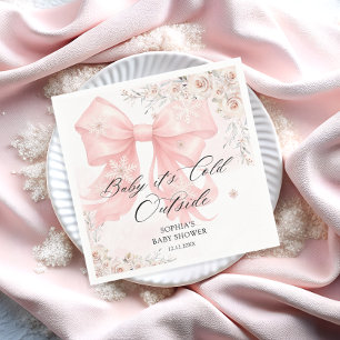 Baby Its Cold Outside Elegant Pink Bow Baby Shower Napkins