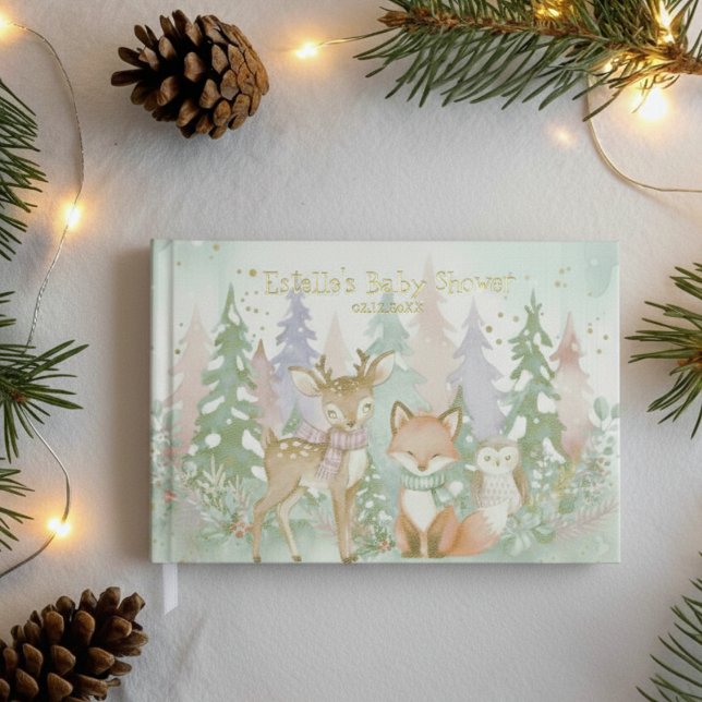 Baby It's Cold Outside Elegant Winter Woodland  Foil Guest Book (Creator Uploaded)