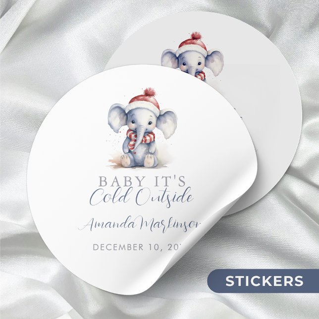Baby it's cold outside elephant christmas shower  classic round sticker (Creator Uploaded)