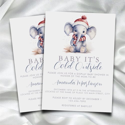 Baby its cold outside elephant christmas shower  invitation