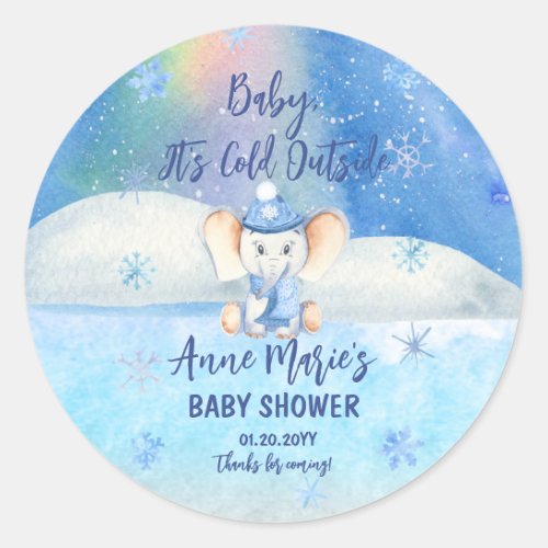 Baby Its Cold Outside Elephant Winter Baby Shower Classic Round Sticker