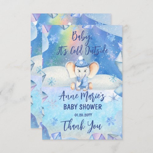 Baby Its Cold Outside Elephant Winter Baby Shower Thank You Card