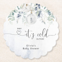 Baby its cold outside eucalyptus baby shower paper coaster