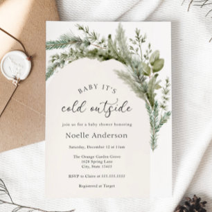 Baby It's Cold Outside Evergreen Arch Baby Shower Invitation