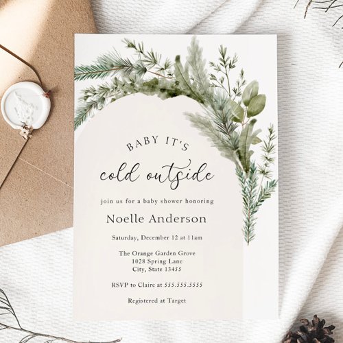 Baby Its Cold Outside Evergreen Arch Baby Shower Invitation