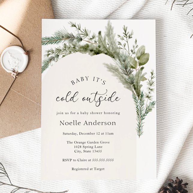 Baby It's Cold Outside Evergreen Arch Baby Shower Invitation (Creator Uploaded)