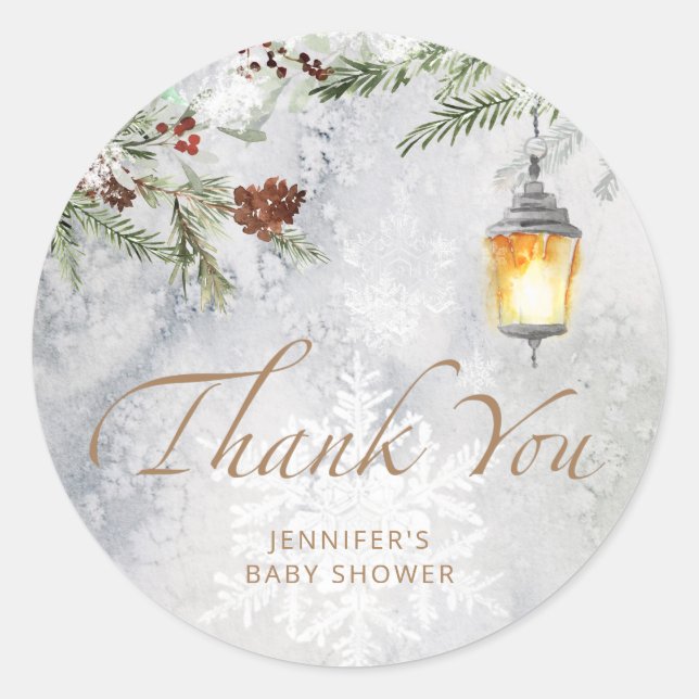 Baby it's cold outside evergreen thank you classic round sticker (Front)