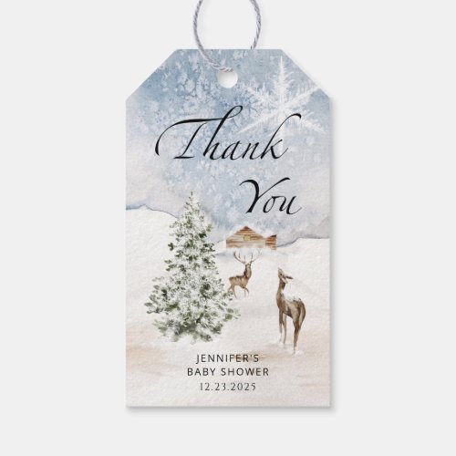 Baby its cold outside evergreen thank you gift tags