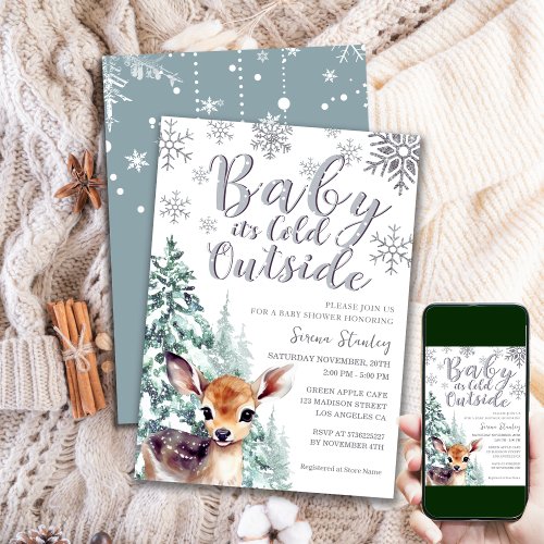Baby its Cold Outside  Fawn Winter Baby Shower Invitation