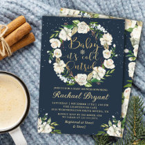 Baby Its Cold Outside Floral Navy Blue Baby Shower Invitation