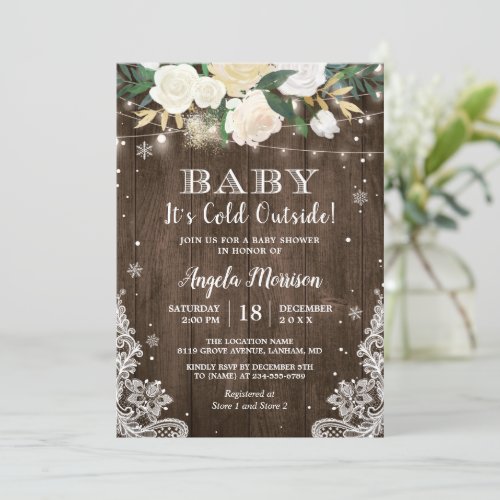 Baby Its Cold Outside Floral Rustic Baby Shower Invitation