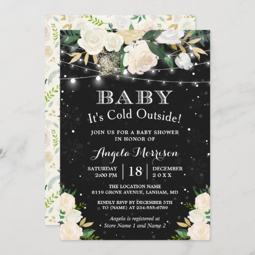 Baby Its Cold Outside Floral Winter Baby Shower Invitation