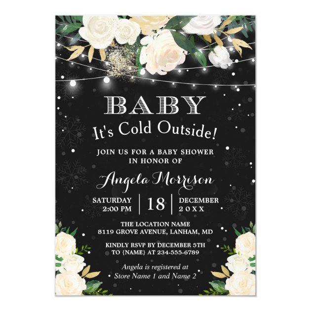 Baby It's Cold Outside Floral Winter Baby Shower Invitation