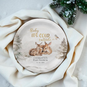 Baby it's cold outside Forest Deer Baby Shower  Paper Plates