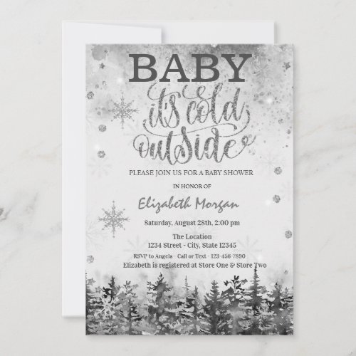 Baby Its Cold Outside Forest Snow Baby Shower Invitation