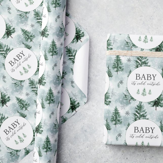 Baby it's Cold Outside Forest Winter baby shower  Wrapping Paper (Creator Uploaded)