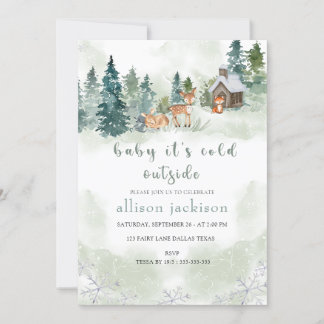 Baby It's Cold Outside Forest Woodland  Baby Showe Invitation