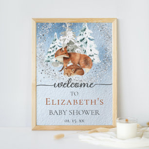 Baby It's Cold Outside Foxes Baby Shower Welcome Poster