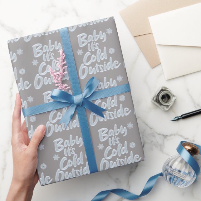 Baby It's Cold Outside Frozen Christmas Rich Gray Wrapping Paper (Gifting)
