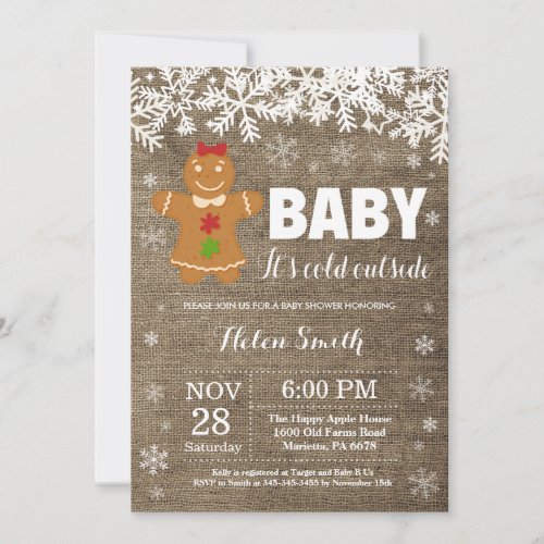 Baby its Cold Outside Gingerbread Man Baby Shower Invitation