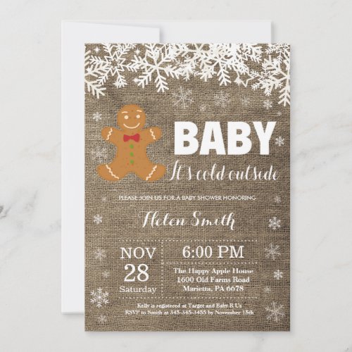 Baby its Cold Outside Gingerbread Man Baby Shower Invitation