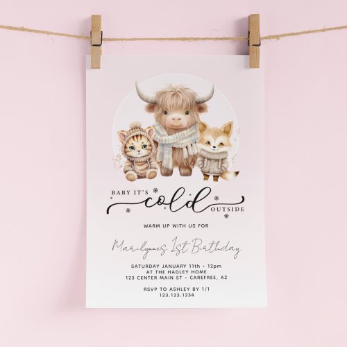 Baby Its Cold Outside Girl 1st Birthday Invitation