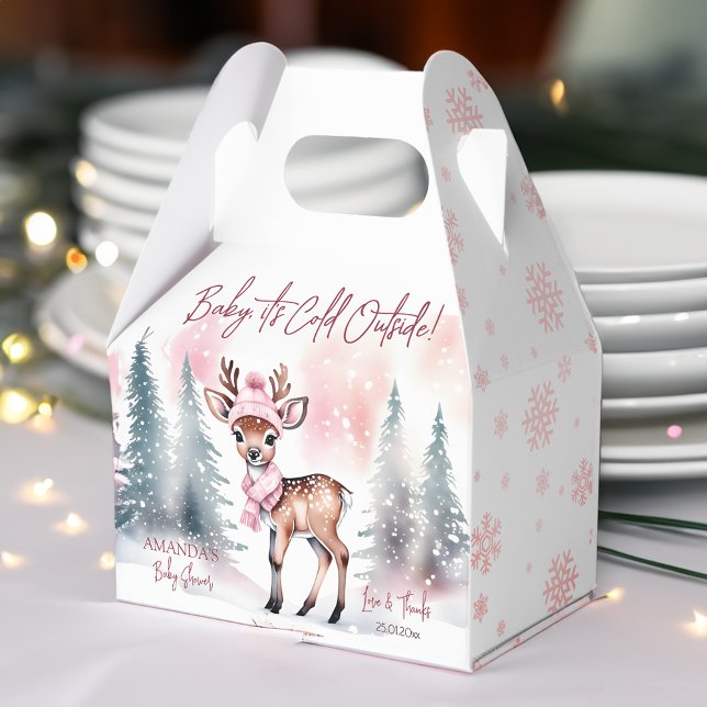Baby it's cold outside girl baby deer baby shower favor boxes (Baby it's cold outside girl baby deer baby shower favor box winter baby shower favors pink baby deer)
