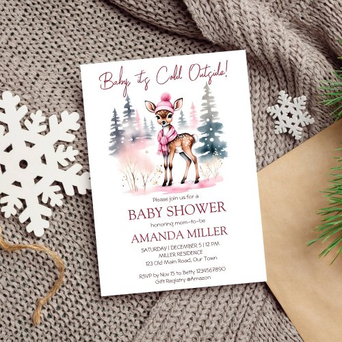 Baby its cold outside girl baby deer baby shower invitation