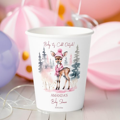 Baby its cold outside girl baby deer baby shower paper cups