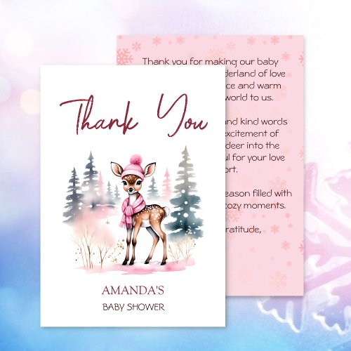 Baby its cold outside girl baby deer baby shower thank you card